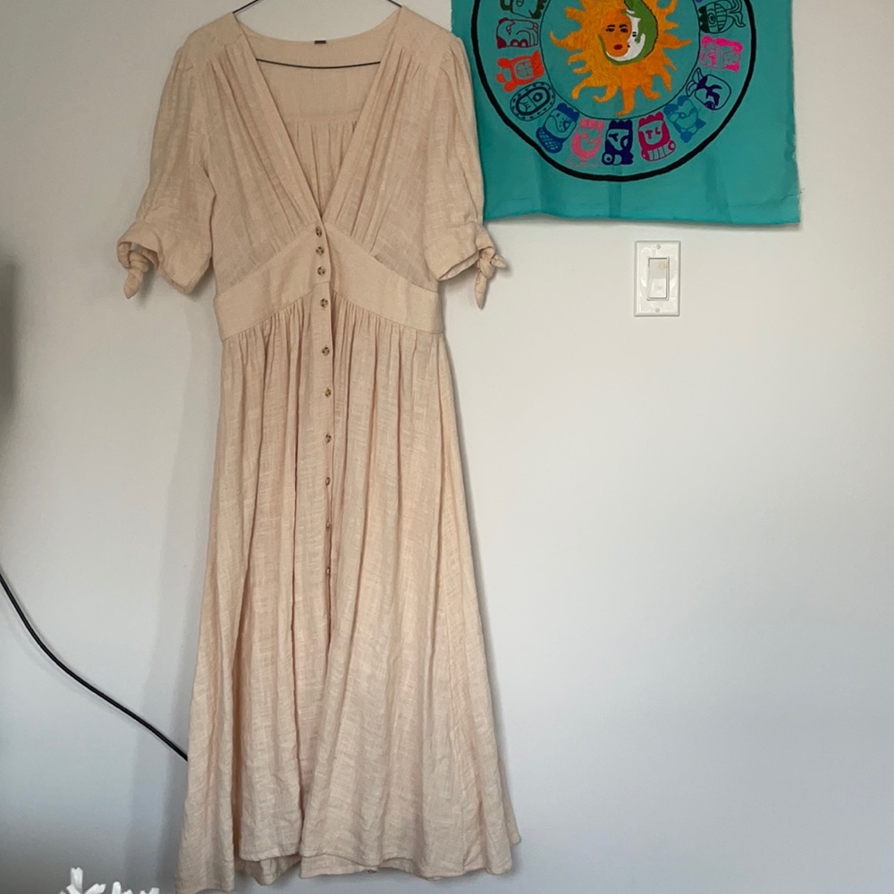 FP pale pink dress with puff sleeve M/L